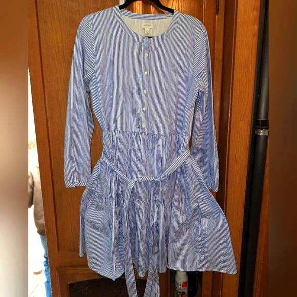 A Re-Imagined by J.Crew blue and white striped Midi dress with a tie strap. - Picture 1 of 8